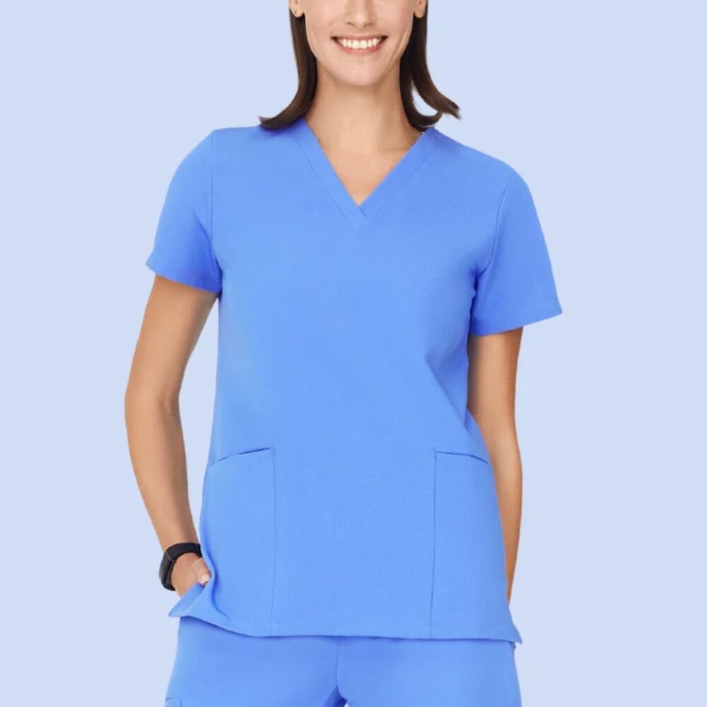 Mandala 6 Pocket Ceil Blue L Scrub Top